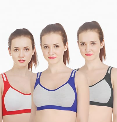 FASHION BONES Full Coverage Sports Cotton Bra for Women and Girls Combo Pack of 3
