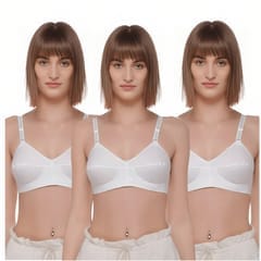 FASHION BONES Pure Cotton Full Coverage Push Up Non Padded Wire Free Daily Use Bra in Size A B C D DD for Women and Girls Combo Pack of 3 White FASHION BONES Pure Cotton Full Coverage Push Up Non Padded Wire Free Daily Use Bra in Size A B C D DD for Women and Girls Combo Pack of 3 White