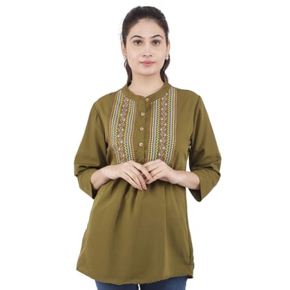 KULFI Women's Dark Green Floral Embroidered Polyester Tunic