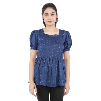 KULFI Women's Navy Blue Polka Dots Print Polyester Top