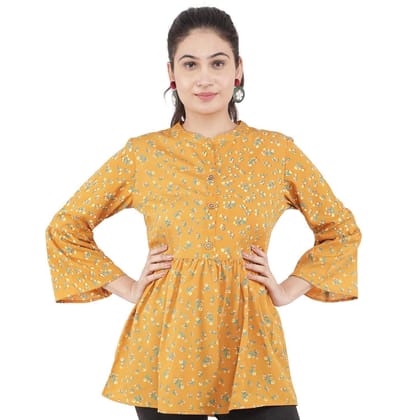 KULFI Women's Yellow Floral Print Polyester Tunic