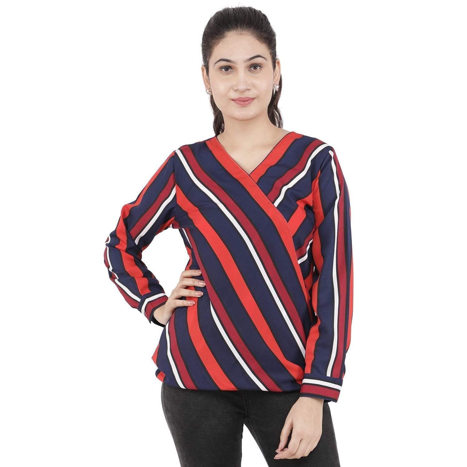 KULFI Women's Multicolor Striped Printed Polyester Top