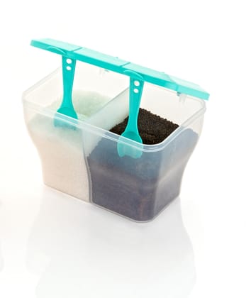 HAPPI Multipurpose Plastic 2 in 1 Masala Box for Kitchen , Spice Boxes for Kitchen , Transparent 2 Compartment Storage Containers Airtight Grocery, Dry Fruits Box 2000 Ml with 2 Spoons(Green) HAPPI Multipurpose Plastic 2 in 1 Masala Box for Kitchen , Spice Boxes for Kitchen , Transparent 2 Compartment Storage Containers Airtight Grocery, Dry Fruits Box 2000 Ml with 2 Spoons(Green)