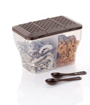 HAPPI Multipurpose Plastic 2 in 1 Masala Box for Kitchen , Spice Boxes for Kitchen , Transparent 2 Compartment Storage Containers Airtight Grocery, Dry Fruits Box 2000 Ml with 2 Spoons(Brown) HAPPI Multipurpose Plastic 2 in 1 Masala Box for Kitchen , Spice Boxes for Kitchen , Transparent 2 Compartment Storage Containers Airtight Grocery, Dry Fruits Box 2000 Ml with 2 Spoons(Brown)