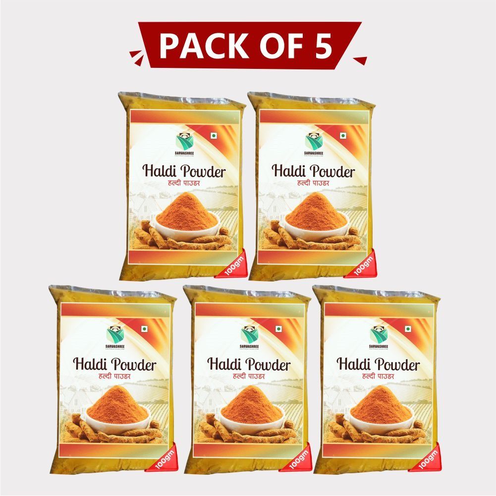 Natural Haldi Powder 500gm (Pack of 5) by Sarwashree Krishi Producer – Pure Turmeric for Daily Use, Made by Farmers.