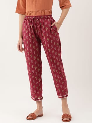 Red Sanganeri Print Gota Patti  Ankle Length Palazzo- Trouser