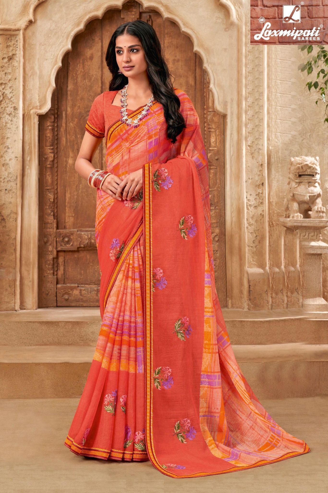 Multicolor Color Chiffon Saree With Embroidery Border And Fancy Resham Embroidery Blouse Piece