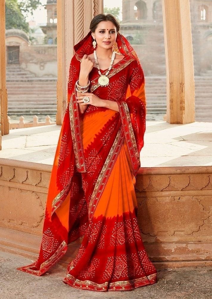 Multicolor Color Georgette Saree With Embroidery Border And Georgette Blouse Piece