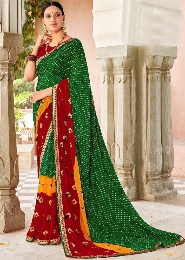 Multicolor Color Georgette Saree With Border And Dupion Silk Blouse