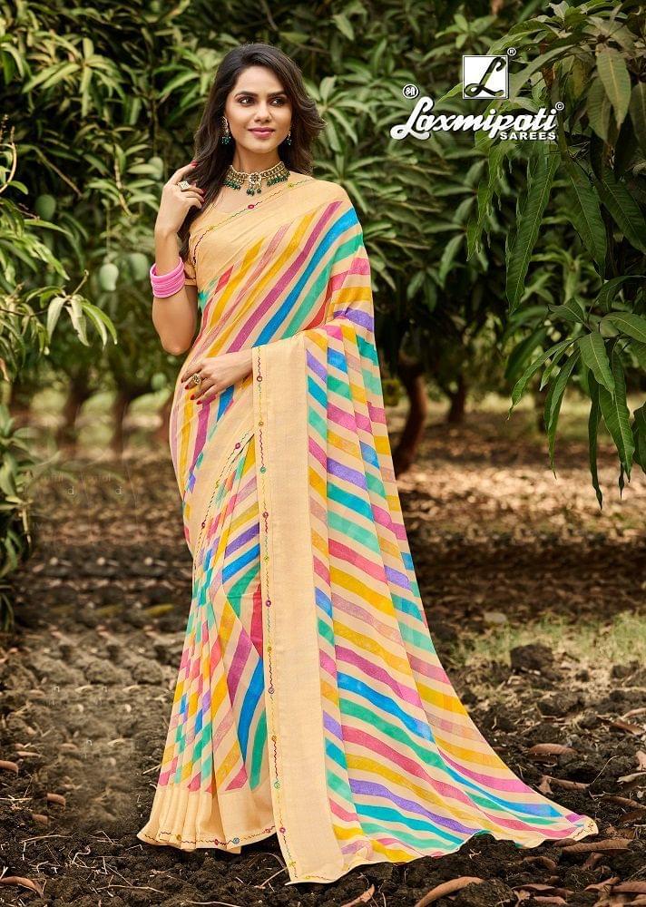 Multicolor Color Georgette Saree With Fancy Border And Blouse Piece