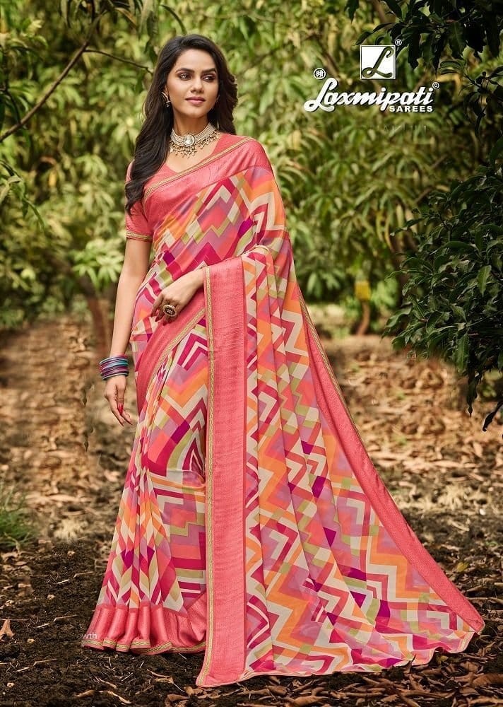 Multicolor Color Georgette Saree With Fancy Border And Blouse Piece