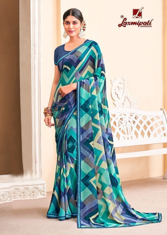 Digital Printed Georgette Saree in Blue