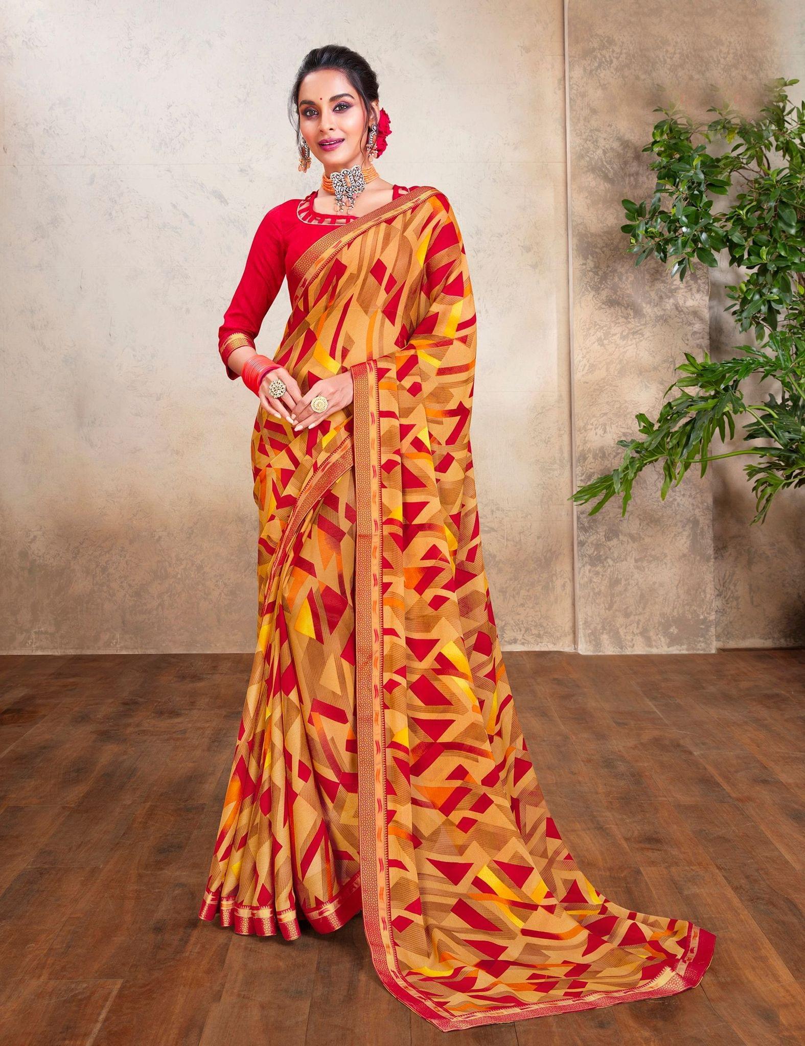 Multicolor Color Georgette Fabric Fabric Printed Saree With Fancy Border And Fancy Blouse Piece