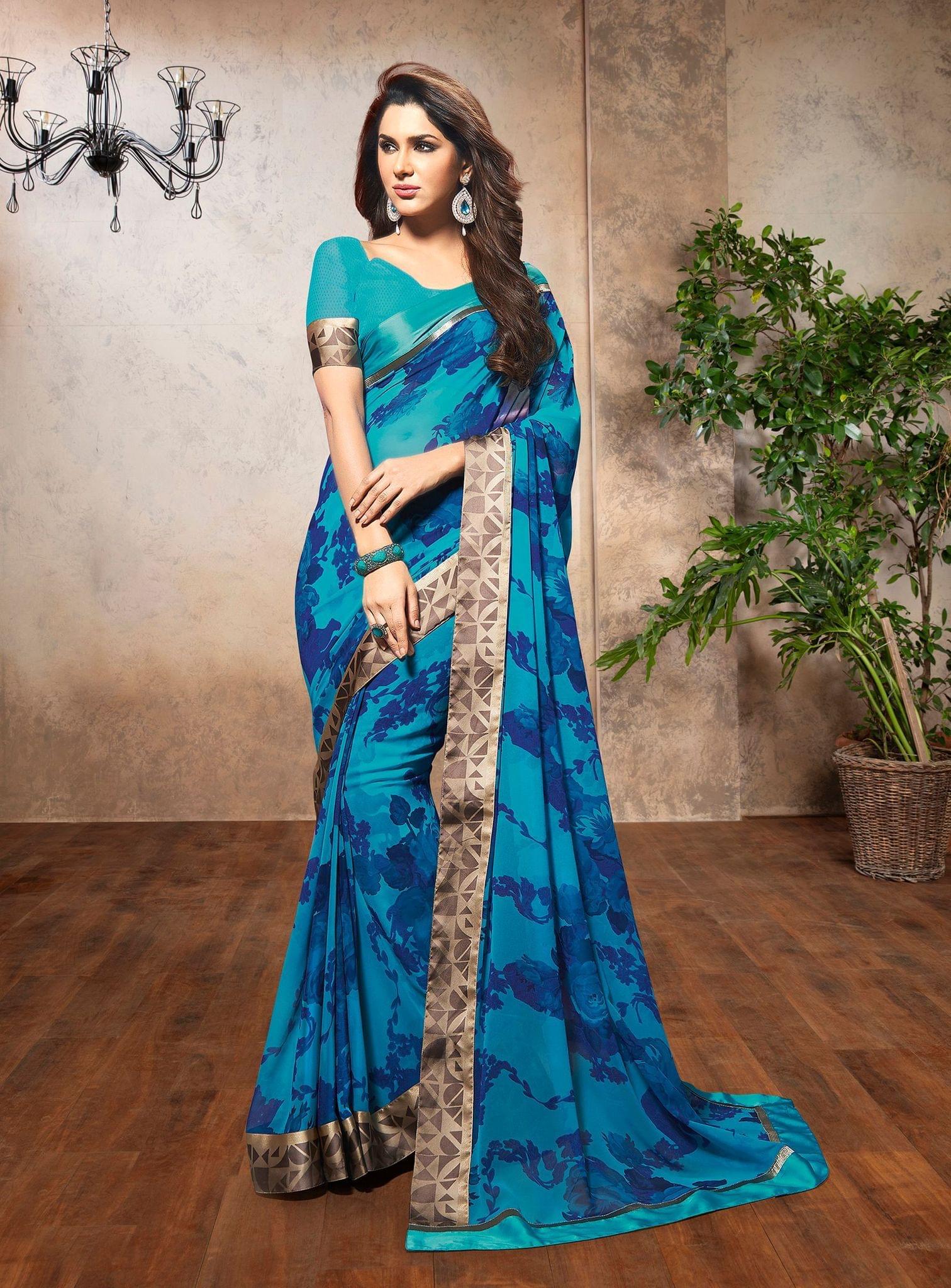 Multicolor Color Georgette Fabric Printed Saree With Fancy Border And Fancy Blouse Piece