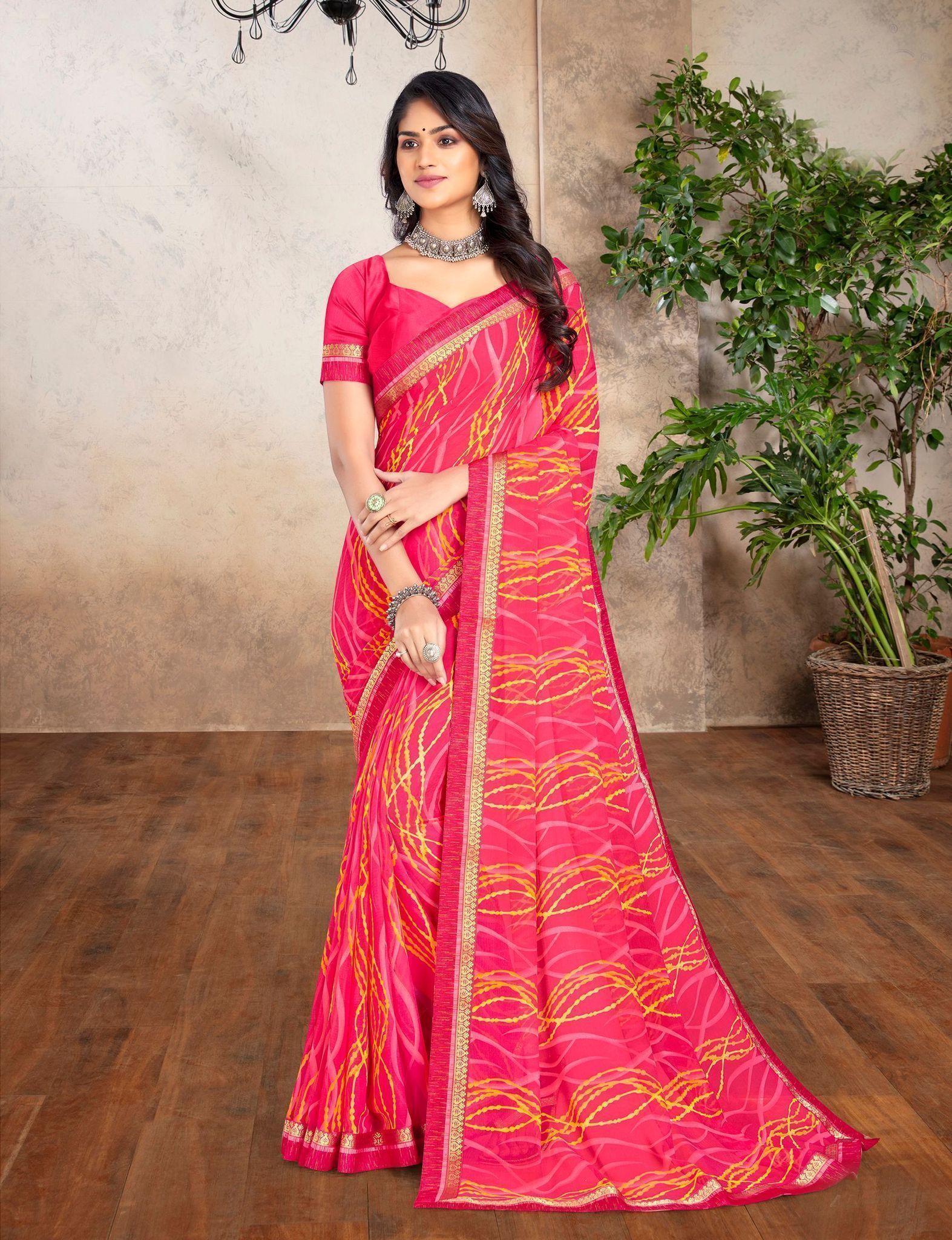 Multicolor Color Georgette Fabric Printed Saree With Fancy Border And Fancy Blouse Piece