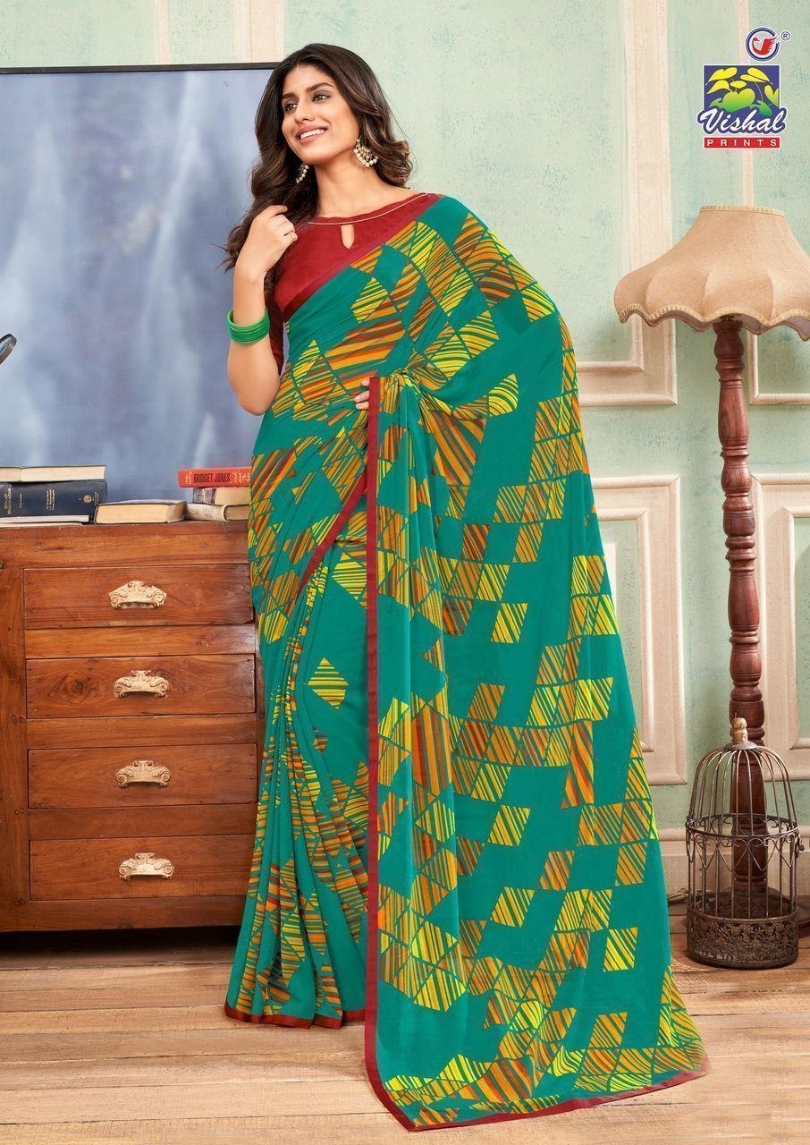 Multicolor Color Georgette Printed Saree With Attached Work Border And Fancy Printed Blouse Piece