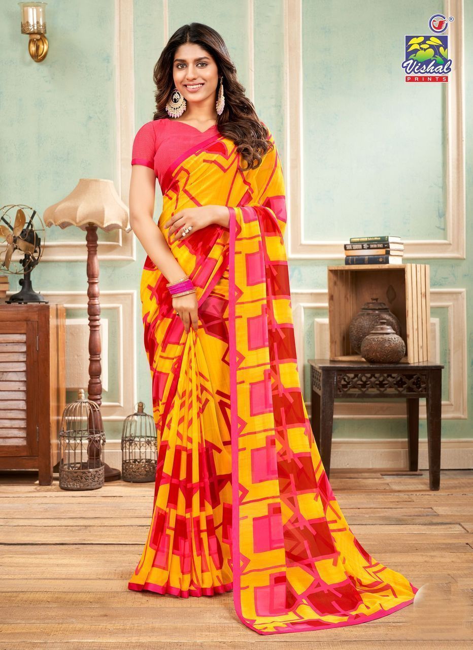 Multicolor Color Georgette Printed Saree With Attached Work Border And Fancy Printed Blouse Piece