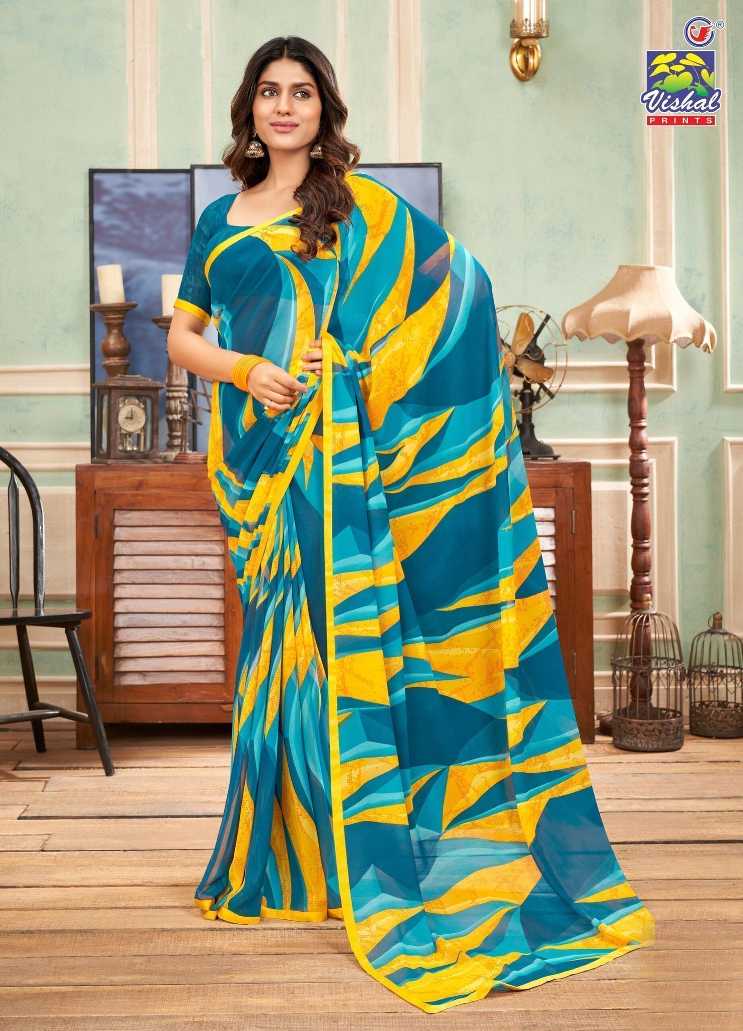 Multicolor Color Georgette Printed Saree With Attached Work Border And Fancy Printed Blouse Piece