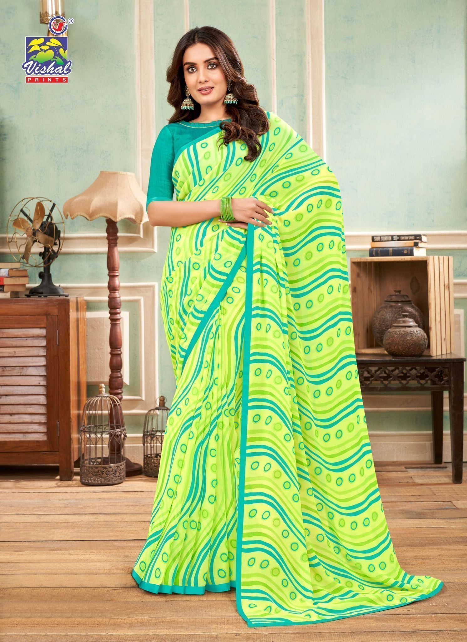 Yellow Color Georgette Printed Saree With Attached Work Border And Fancy Printed Blouse Piece