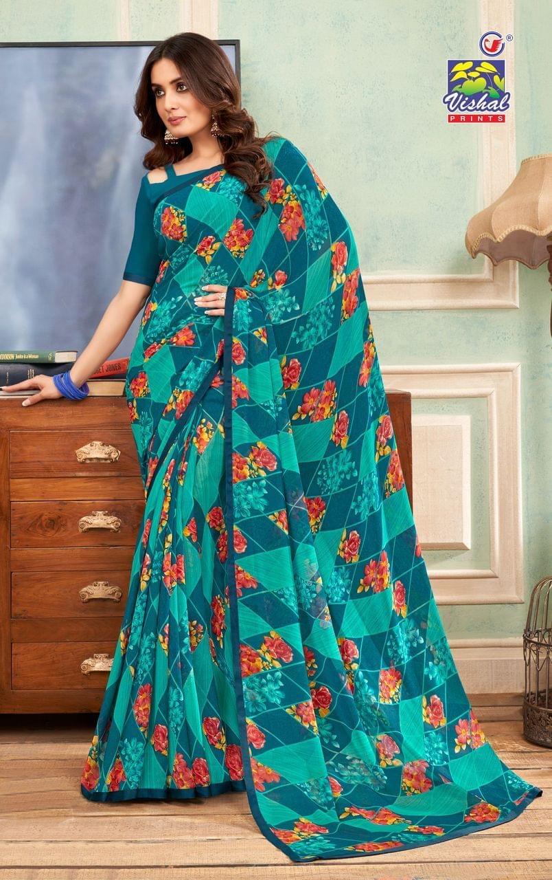 Multicolor Color Georgette Printed Saree With Attached Work Border And Fancy Printed Blouse Piece