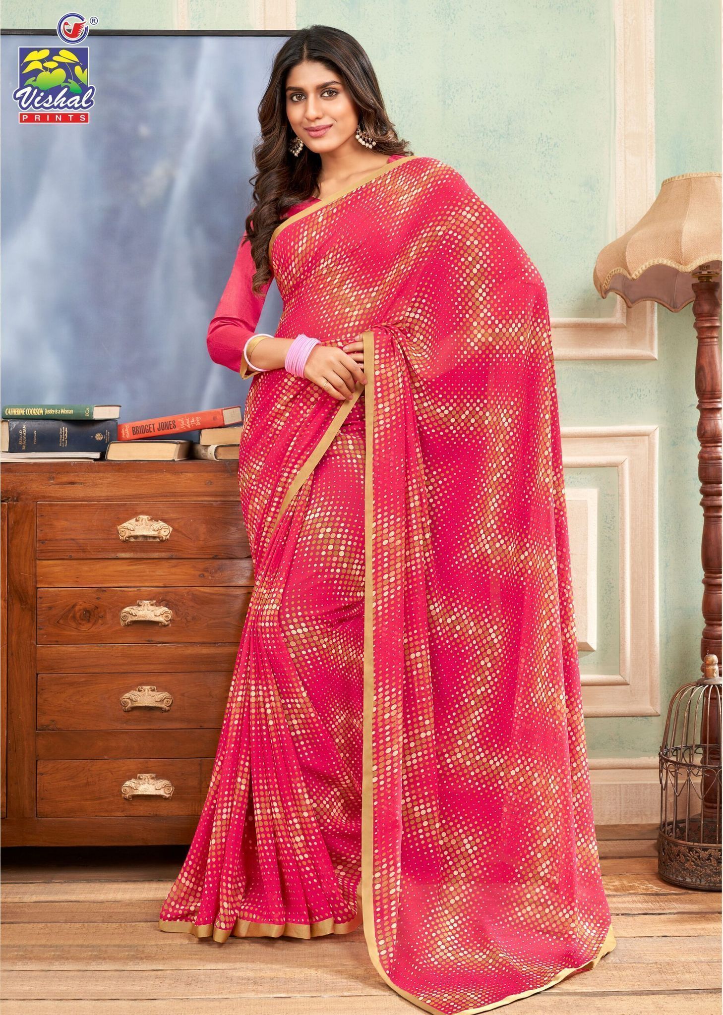 Multicolor Color Georgette Printed Saree With Attached Work Border And Fancy Printed Blouse Piece