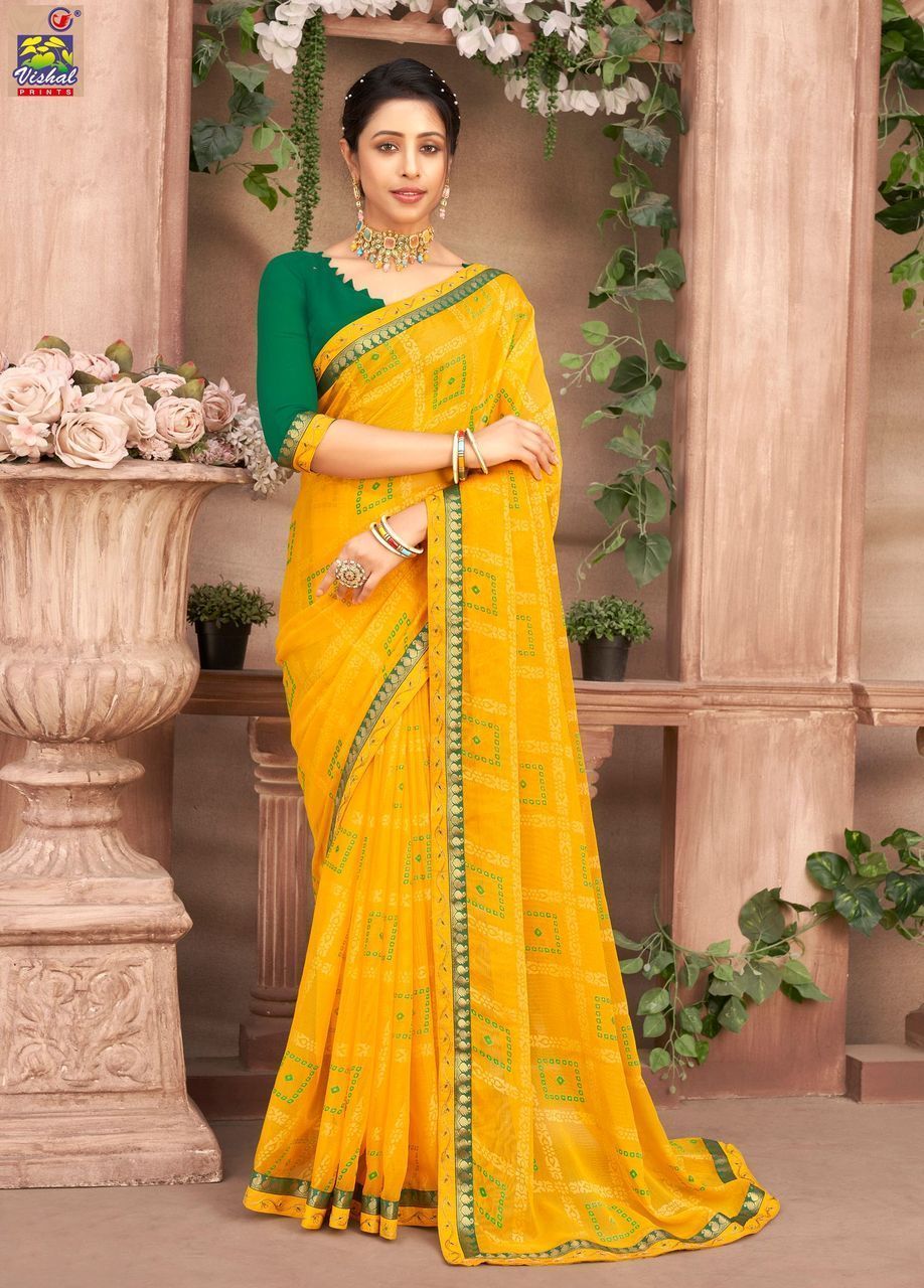 Yellow Color BRASSO SAREE With Attached Woven Border And Blouse Piece