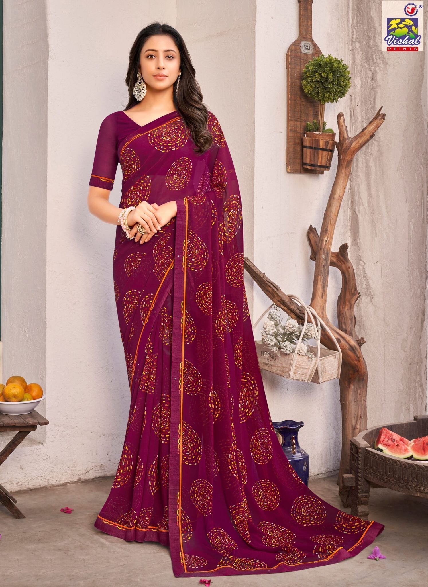Multicolor Color Georgette Printed Saree With Piping Border And Fancy Printed Blouse Piece