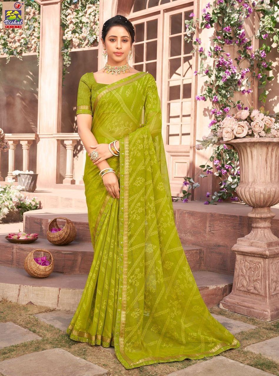Green Color BRASSO SAREE With Attached Woven Border And Blouse Piece