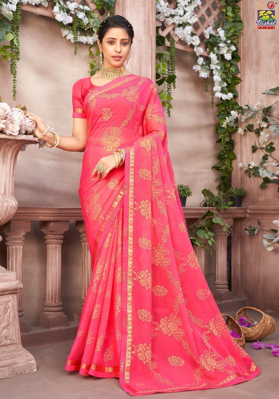 Pink Color BRASSO SAREE With Attached Woven Border And Blouse Piece