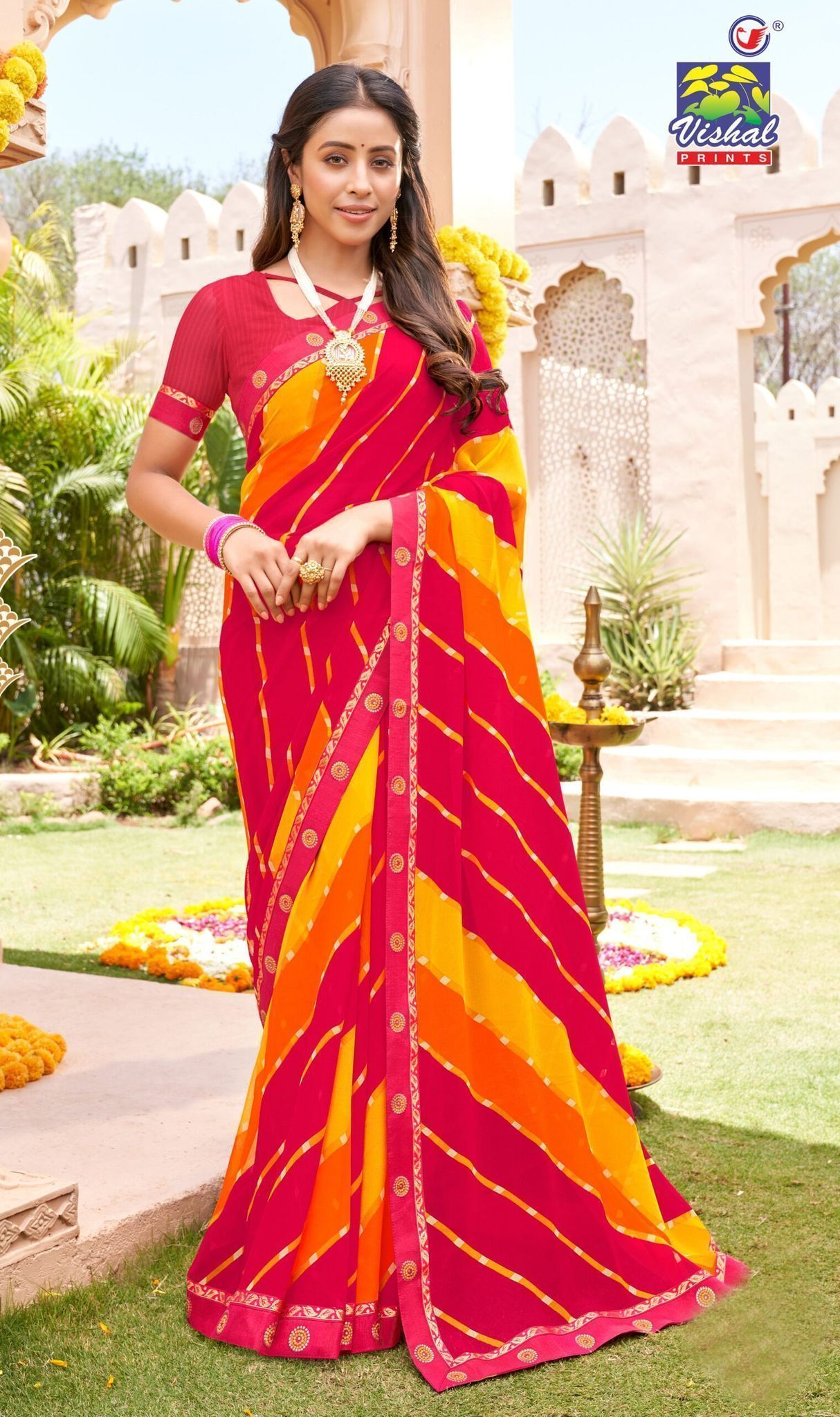 Multicolor Color Georgette Printed Saree With Fancy Attached Border And Fancy Printed Blouse Piece