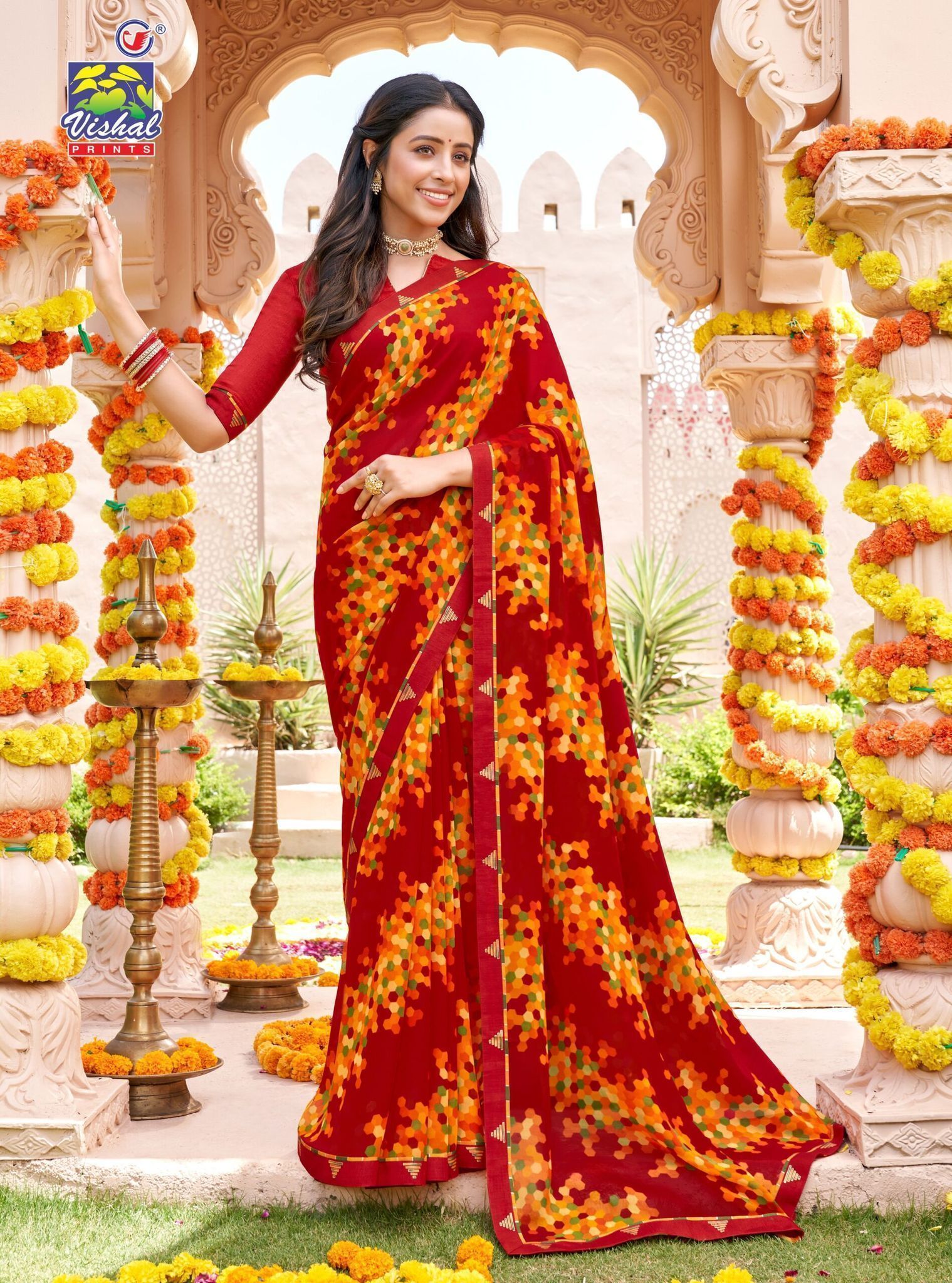 Multicolor Color Georgette Printed Saree With Fancy Attached Border And Fancy Printed Blouse Piece
