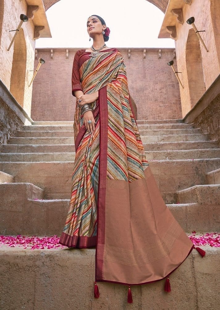 Digital Printed Art Silk Saree in Multicolor