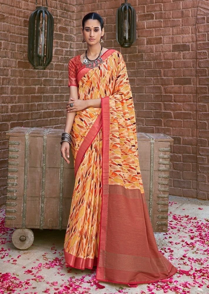Digital Printed Art Silk Saree in Pastel Orange