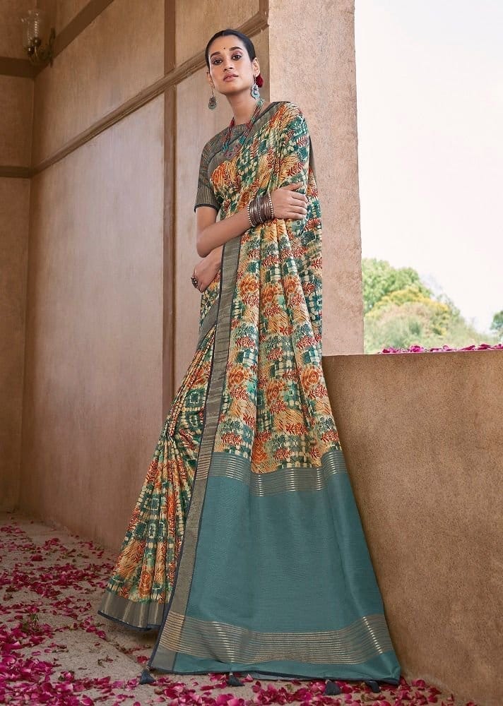 Digital Printed Art Silk Saree in Multicolor