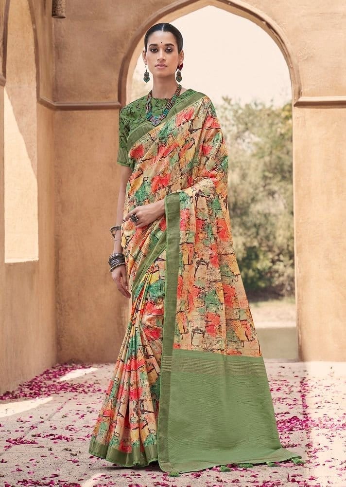 Digital Printed Art Silk Saree in Multicolor