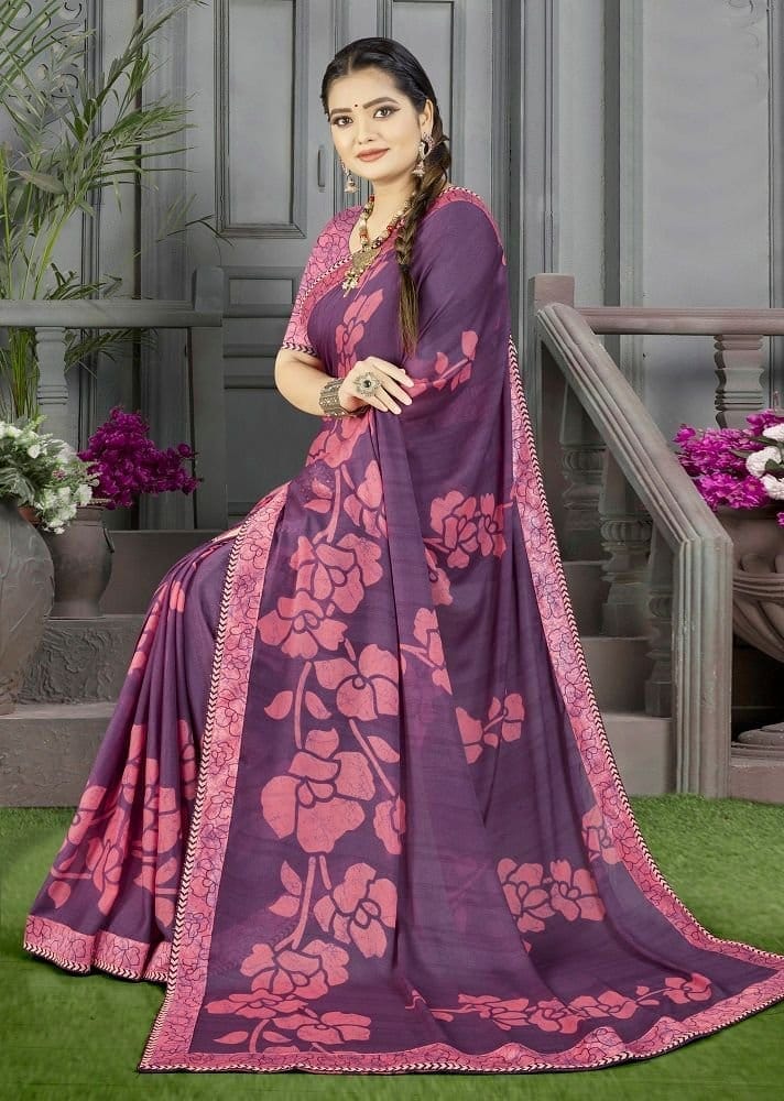 Digital Print Georgette Silk Saree in Wine