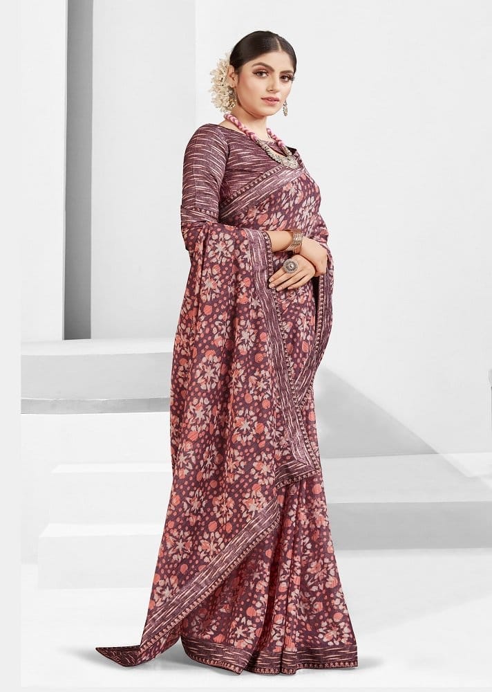 Digital Printed Georgette Saree in Dusty Purple