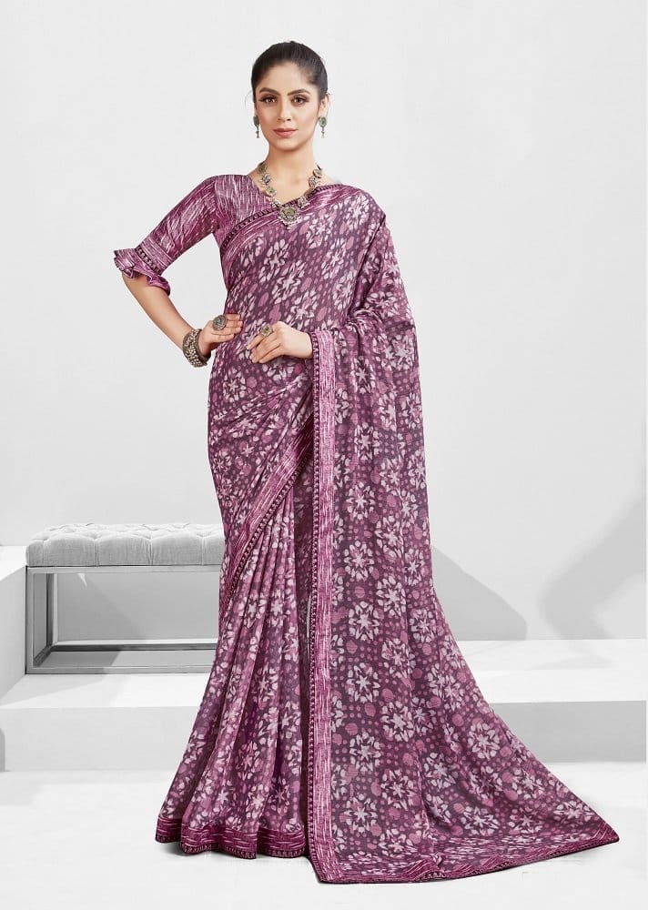 Digital Printed Georgette Saree in Purple