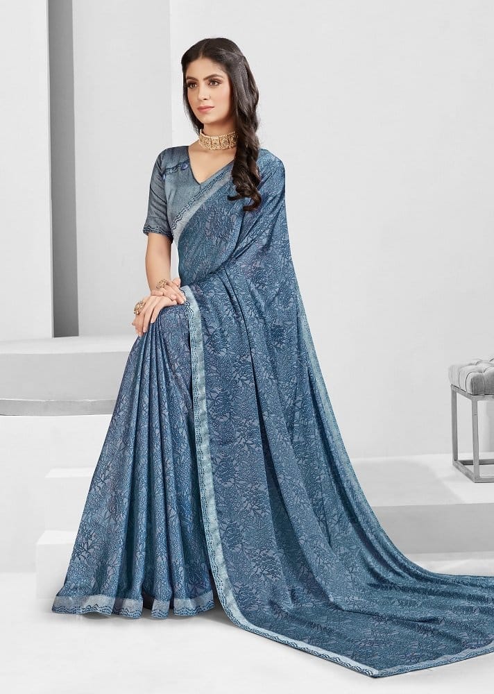 Digital Printed Georgette Saree in Blue