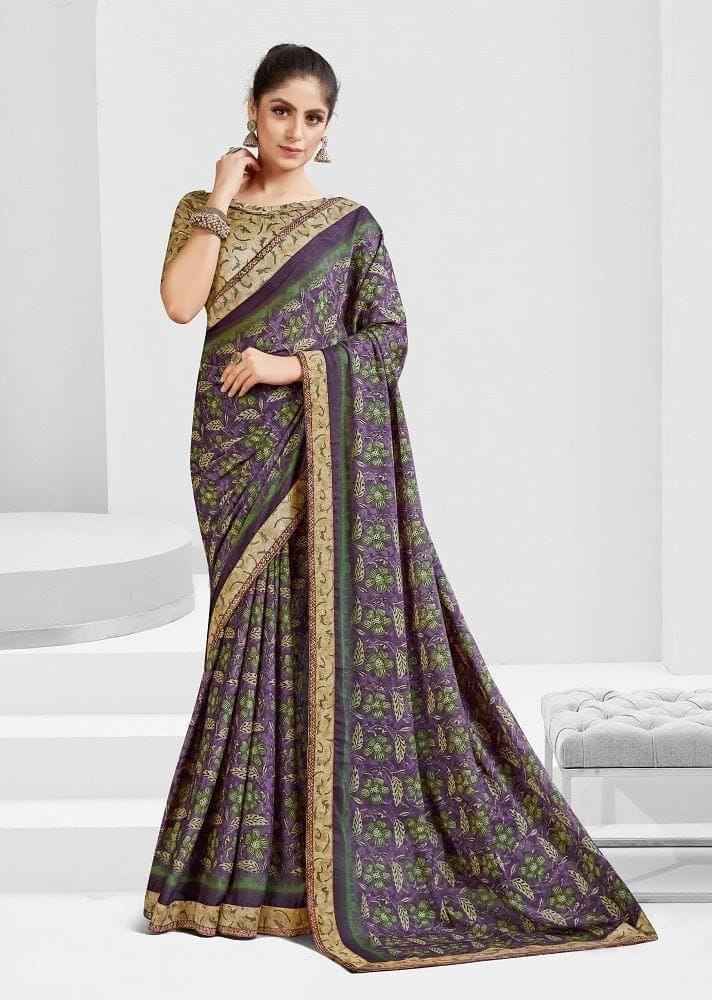 Digital Printed Georgette Saree in Purple