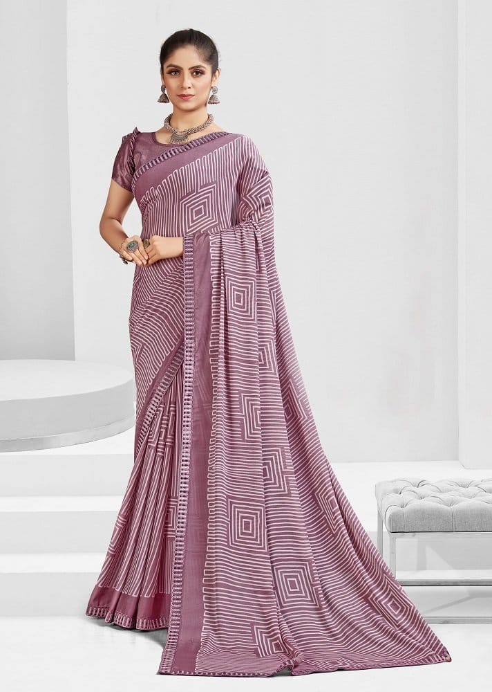Digital Printed Georgette Saree in Purple