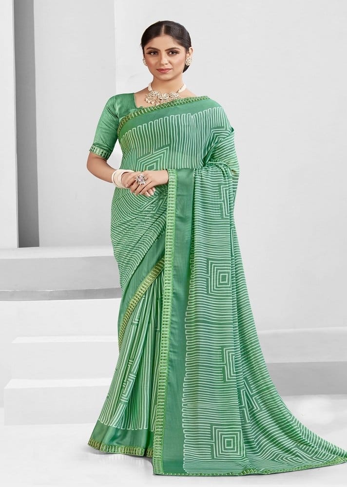 Digital Printed Georgette Saree in Green