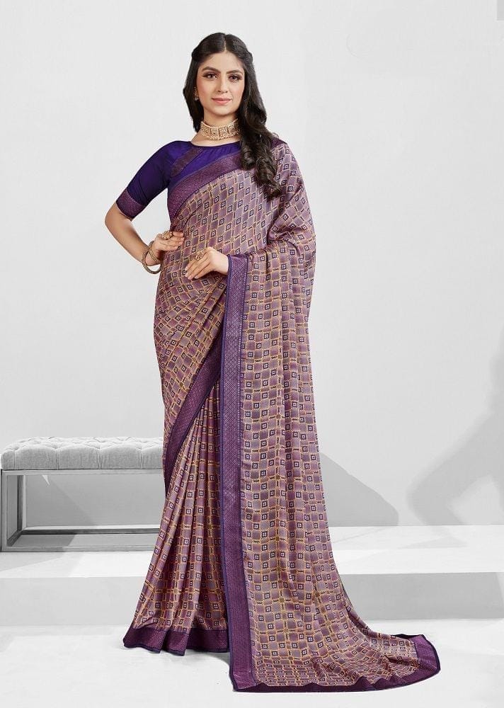 Digital Printed Georgette Saree in Purple