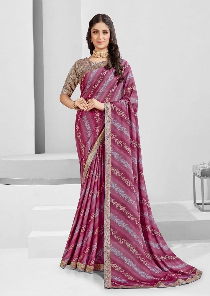 Digital Printed Georgette Saree in Purple
