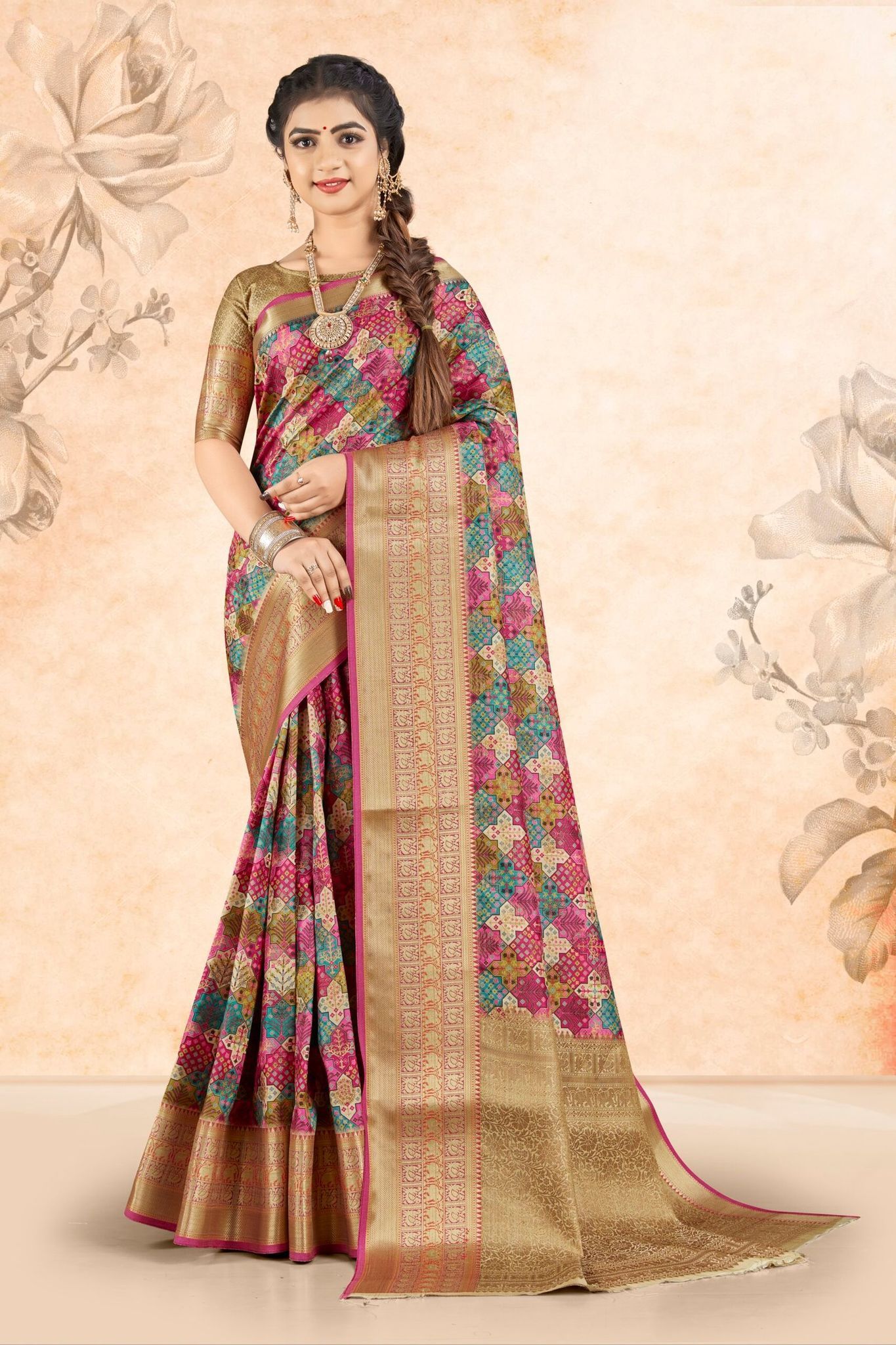 Digital Printed Art Silk Saree in Multicolor