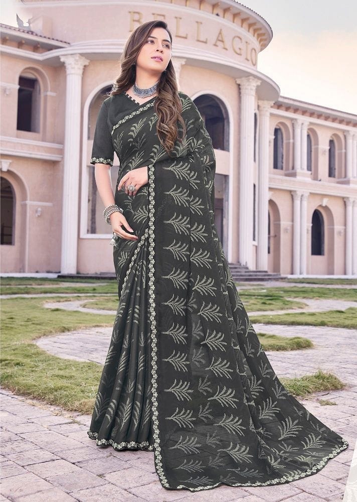 Digital Printed Georgette Saree in Black