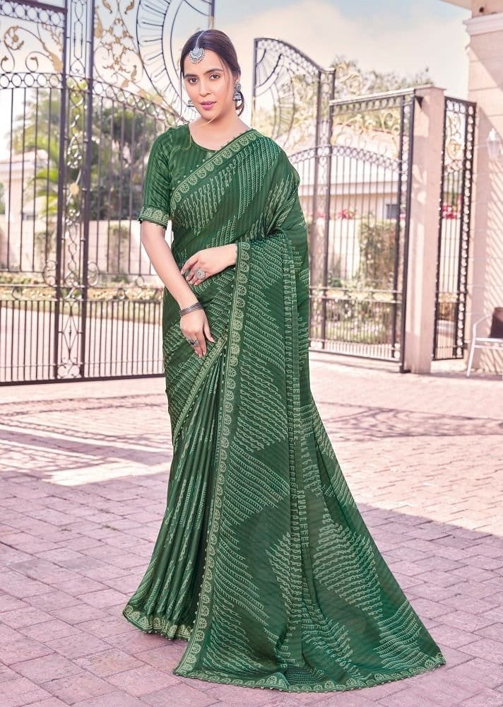Digital Printed Georgette Saree in Green