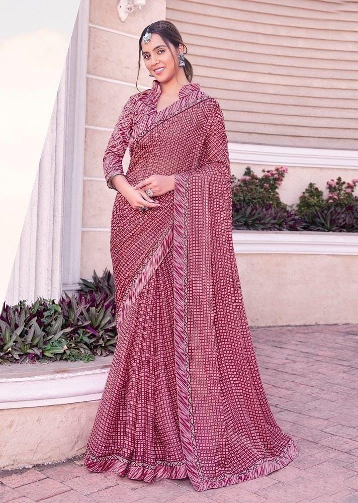 Digital Printed Georgette Saree in Pink