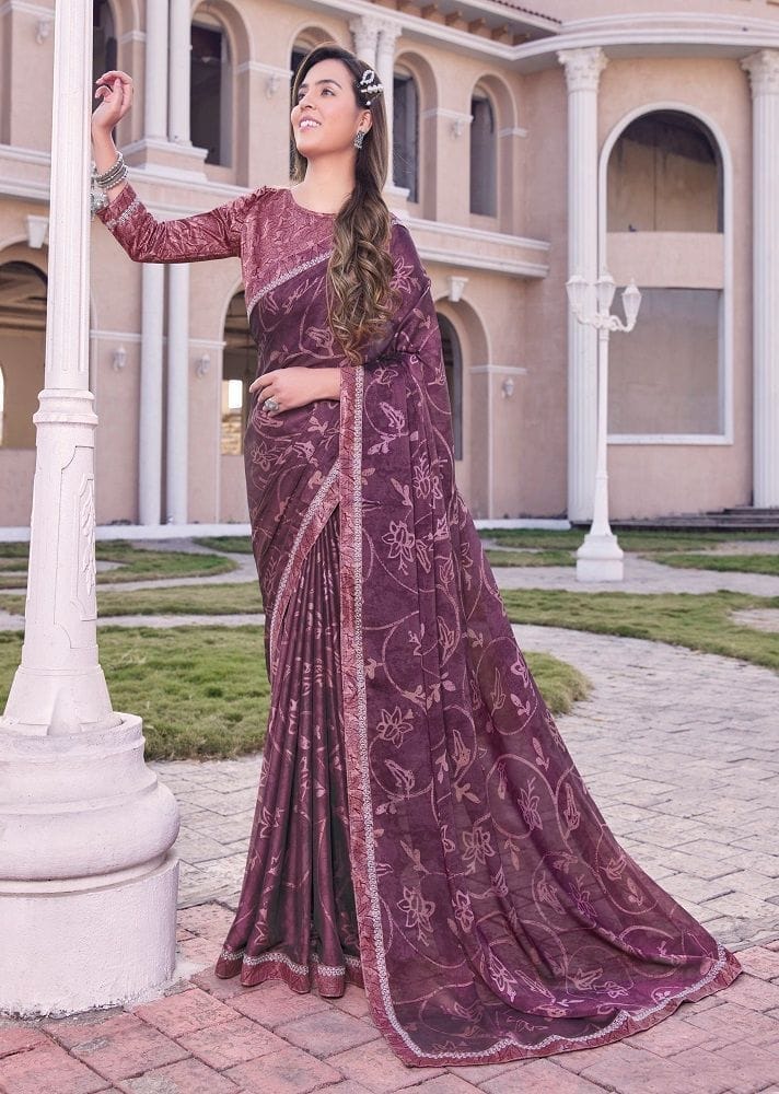 Digital Printed Georgette Saree in Wine
