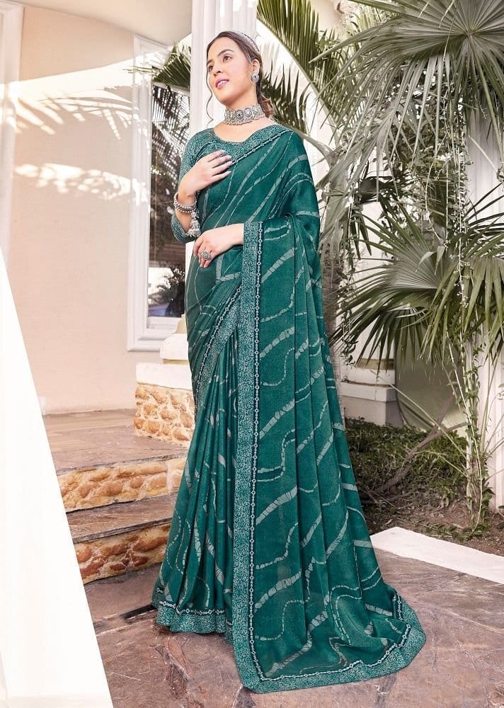 Digital Printed Georgette Saree in Green